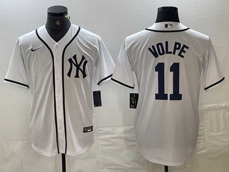 Men%27s New York Yankees #11 Anthony Volpe White Fashion Cool Base Jersey